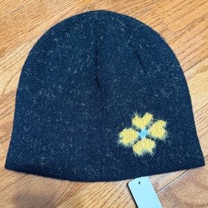 Black Beanie with Yellow Flower NWT